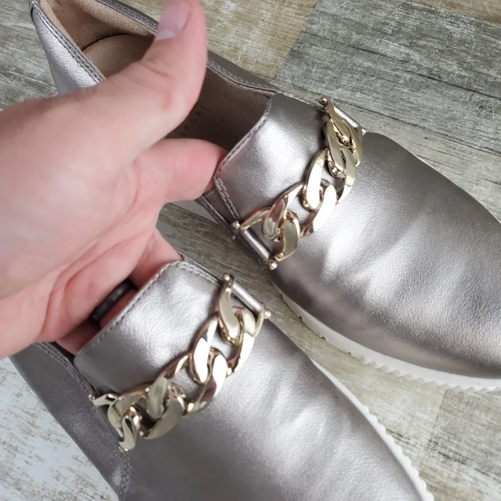 Naturalizer Trish Womens Shoe Sz 9.5 Patina Pewter Leather Platform Slip On
